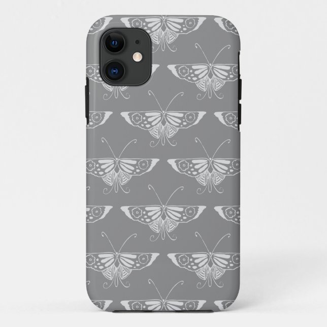 Stilisierter Art-Deco-Schmetterling in Grautönen Case-Mate iPhone Hülle (Rückseite)