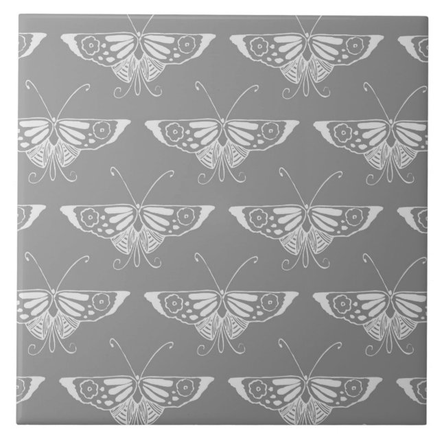 Stilisierter Art-Deco-Schmetterling in Grautönen Fliese (Vorderseite)
