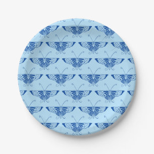 Stilisierter Art Deco Schmetterling - kobalt und h Pappteller