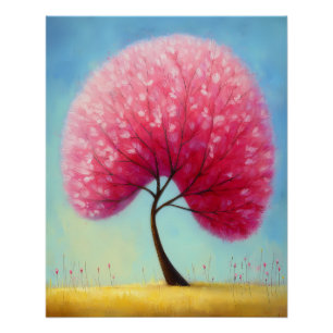 stilisierter Baum mit rosa Blütenkrone - Cartoon Poster