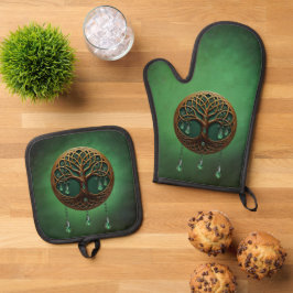 Stilisierter Baum Ofenhandschuh & Topflappen-Set