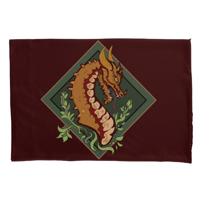 Stilisierter brauner Drache Kissenbezug (Vorderseite)