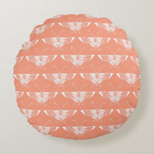 Stilisierter Deco-Schmetterling - Korallenorange Rundes Kissen