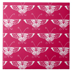 Stilisierter Deko-Schmetterling - fuchsienrosa Fliese