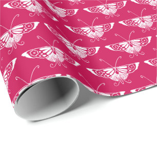 Stilisierter Deko-Schmetterling - fuchsienrosa Geschenkpapier