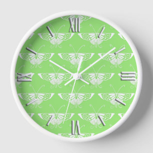 Stilisierter Deko-Schmetterling - Limettengrün Wanduhr