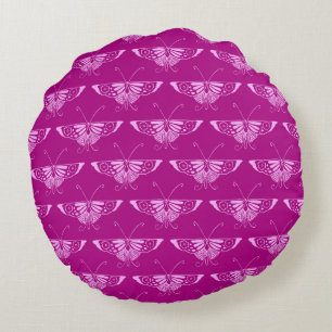 Stilisierter Deko-Schmetterling - Magenta und Rosa Rundes Kissen