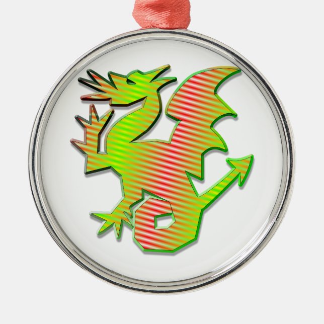 Stilisierter Drache Silbernes Ornament (Vorne)