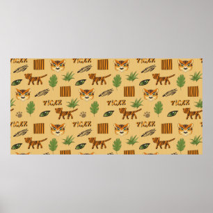 Stilisierter Hintergrund mit Cartoon Tiger. Bright Poster