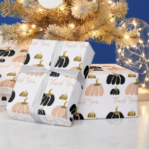 Stilisierter Kürbis in Schwarz, Rosé-Weiß und Gold Geschenkpapier