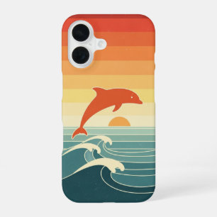 Stilisierter Retro-Delfin iPhone 16 Hülle