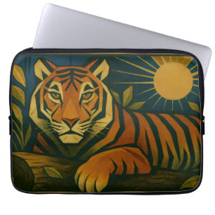 Stilisierter Tiger in Ziersonnenrahmen Laptopschutzhülle