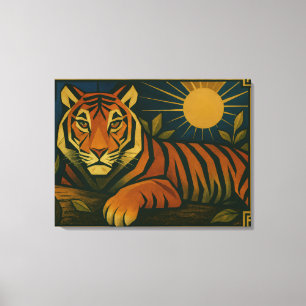 Stilisierter Tiger in Ziersonnenrahmen Leinwanddruck
