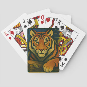 Stilisierter Tiger in Ziersonnenrahmen Spielkarten