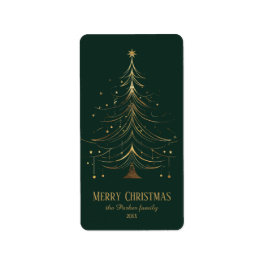 Stilisierter Weihnachtsbaum in Gold auf dunklem Hi Adressaufkleber