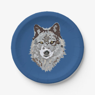 Stilisierter Wolf-Kopf Pappteller