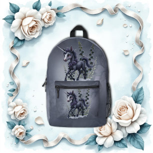 Stilisiertes Einhorn in floraler Pracht. Bedruckter Rucksack