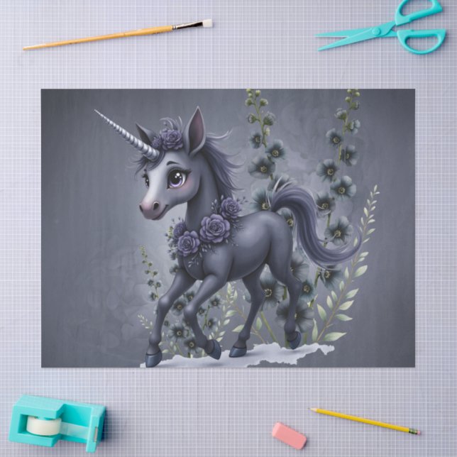 Stilisiertes Einhorn in floraler Pracht. Seidenpapier (Basteln)