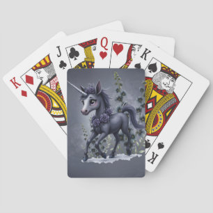 Stilisiertes Einhorn in floraler Pracht. Spielkarten