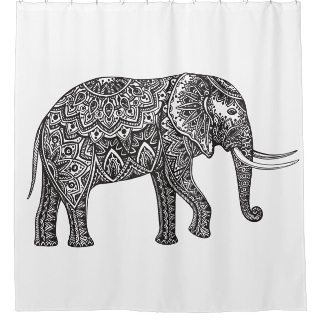 Stilisiertes Fantasie-Elefant-Gekritzel Duschvorhang (Vorderseite)