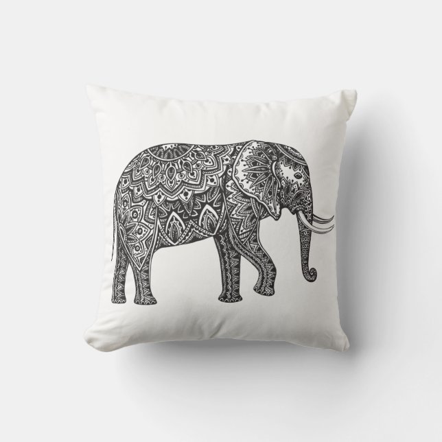Stilisiertes Fantasie-Elefant-Gekritzel Kissen (Vorderseite)