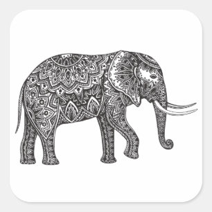 Stilisiertes Fantasie-Elefant-Gekritzel Quadratischer Aufkleber