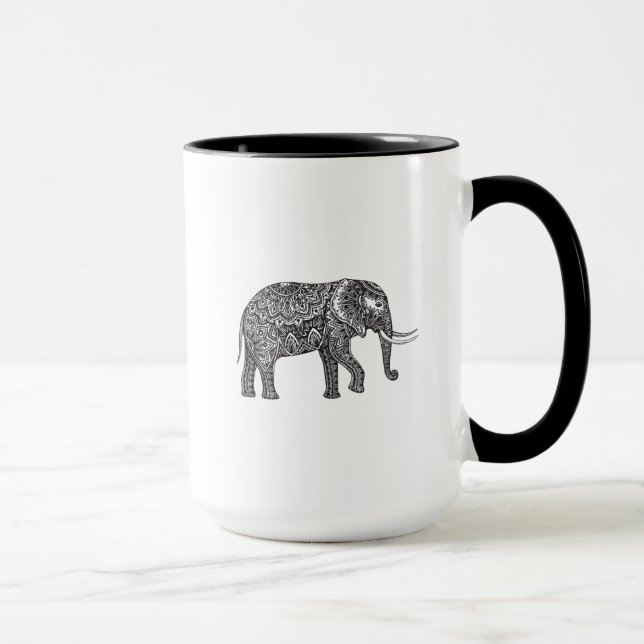 Stilisiertes Fantasie-Elefant-Gekritzel Tasse (Rechts)