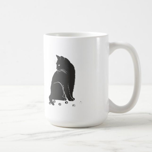 Stilisiertes Graues Katze und Pfotenabdrücke Langa Kaffeetasse (Rechts)
