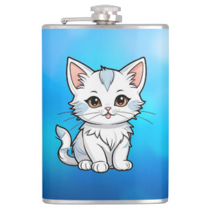 Stilisiertes Katzen-Cartoon-Linienkunst-Design-523 Flachmann