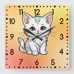 Stilisiertes Katzen-Cartoon-Linienkunst-Design-523 Quadratische Wanduhr