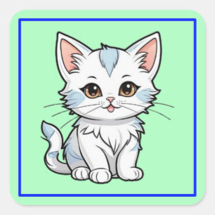 Stilisiertes Katzen-Cartoon-Linienkunst-Design-523 Quadratischer Aufkleber