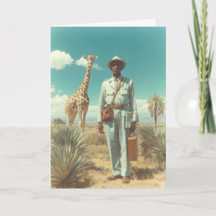 Stilisiertes Safari-Porträt Giraffe Wüstenlandscha Karte