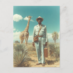 Stilisiertes Safari-Porträt Giraffe Wüstenlandscha Postkarte