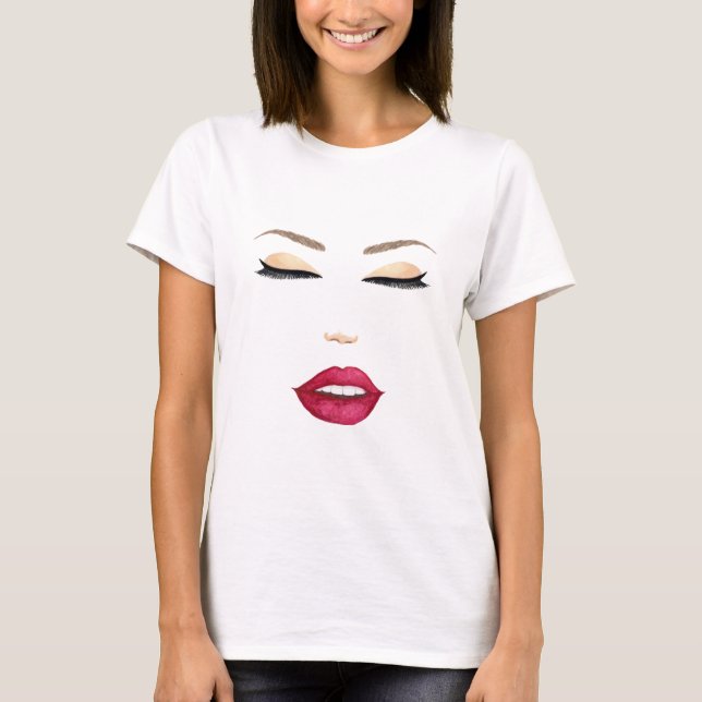 Stilisiertes weibliches Gesicht des Aquarells mit T-Shirt (Vorderseite)