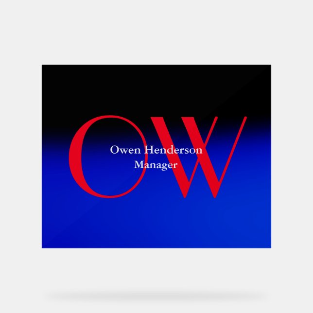 Stilistisch Einziges Blau, fett Text Monogram Acrylschild (Vorderseite)