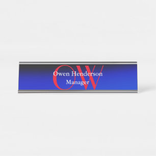 Stilistisch Einziges Blau, fett Text Monogram Schreibtischnamensplakette