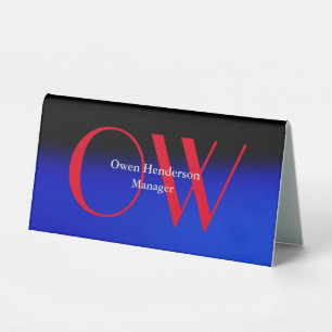Stilistisch Einziges Blau, fett Text Monogram Tischaufsteller