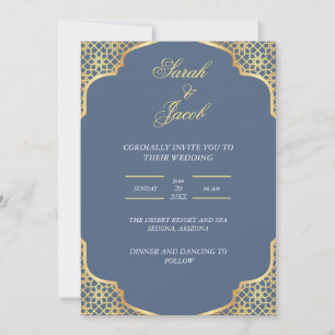 stilistische Hochzeit in Blau und Weiß Einladung