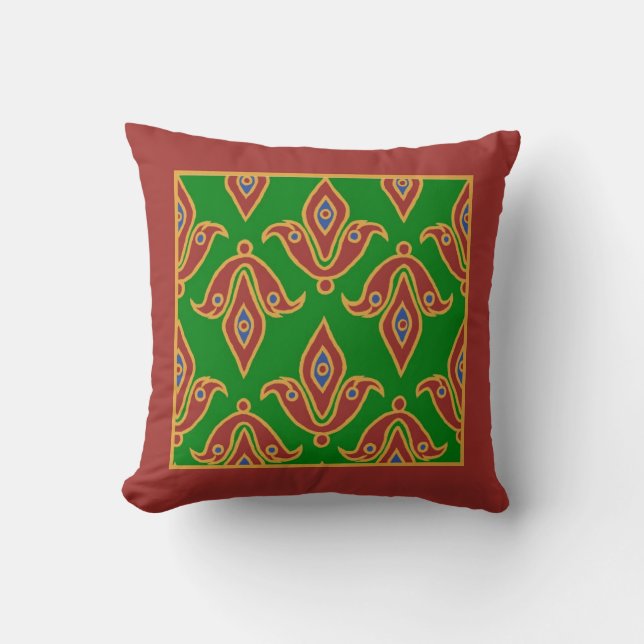 Stilkissen, Fleur-de-Lys, Maroon, Green Kissen (Vorderseite)