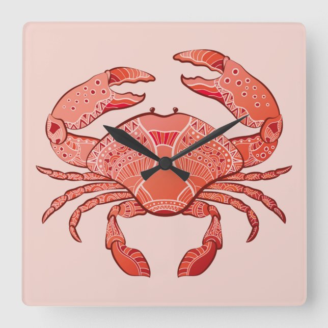 Stilkrabbe Quadratische Wanduhr (Vorderseite)