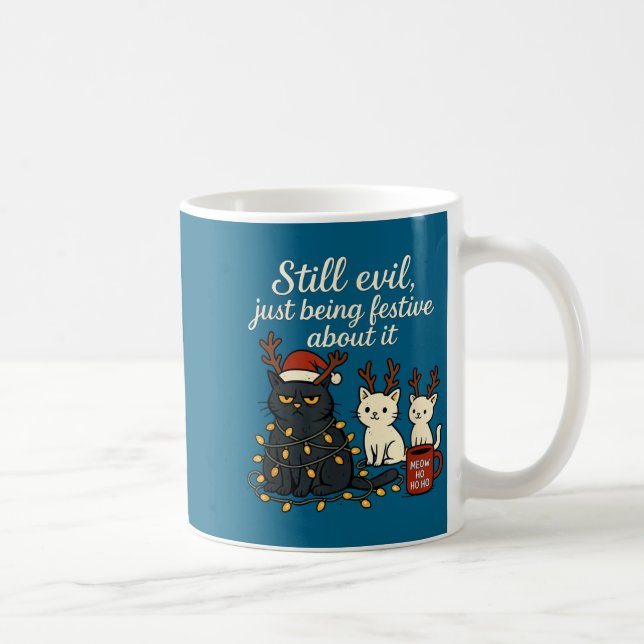 Still Evil, Just Being Festive About It Funny Cat  Kaffeetasse (Rechts)