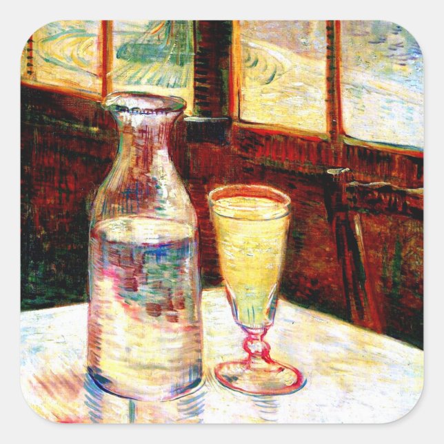Still Life Absinthe Van Gogh Fine Art Quadratischer Aufkleber (Vorderseite)