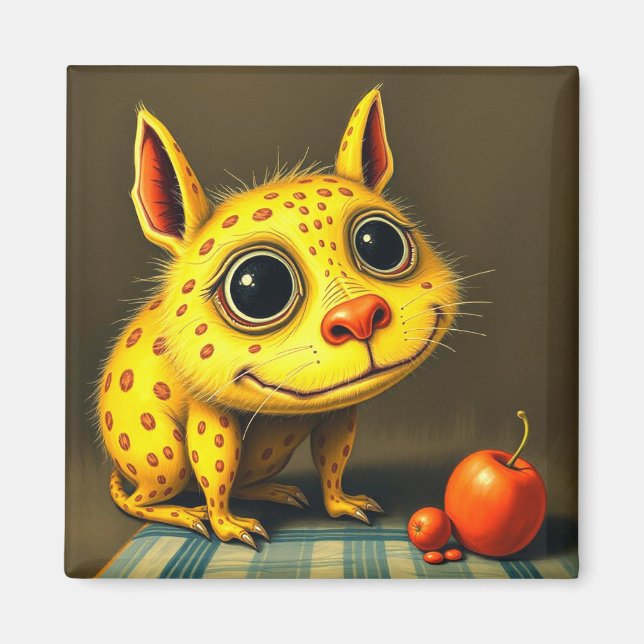 Still Life Art mit lustig-gelber Critter Magnet (Vorne)