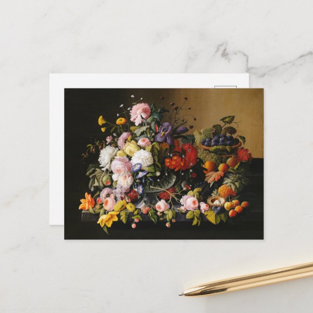 Still Life Blume und Frucht von Severin Roesen Postkarte (Vorderseite/Rückseite Beispiel)