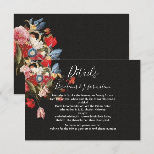 Still Life Floral Wedding Details und Infokarte RSVP Karte (Vorne/Hinten)