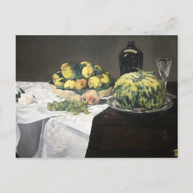 Still Life Lemon Pfirsiche von Manet Impressionist Postkarte (Vorderseite)