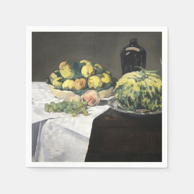 Still Life Lemon Pfirsiche von Manet Impressionist Serviette (Vorderseite)