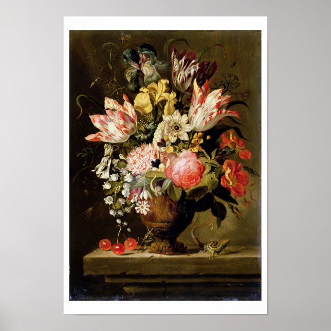 Still Life of Flowers in a Vase with a Lizard Poster (Vorne)