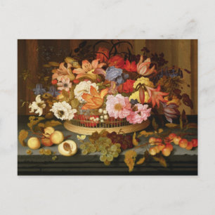 Still Life of Fruit and a Basket of Flowers Postkarte