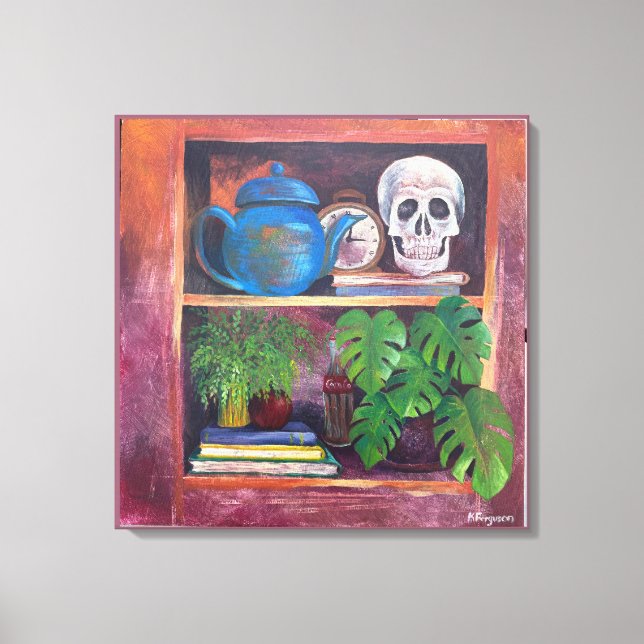 Still Life on a Bookcase Stretched Canvas Print Leinwanddruck (Vorderseite)